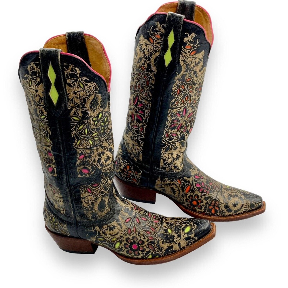 Johnny Ringo Black and Gold Heeled Boots 7.5